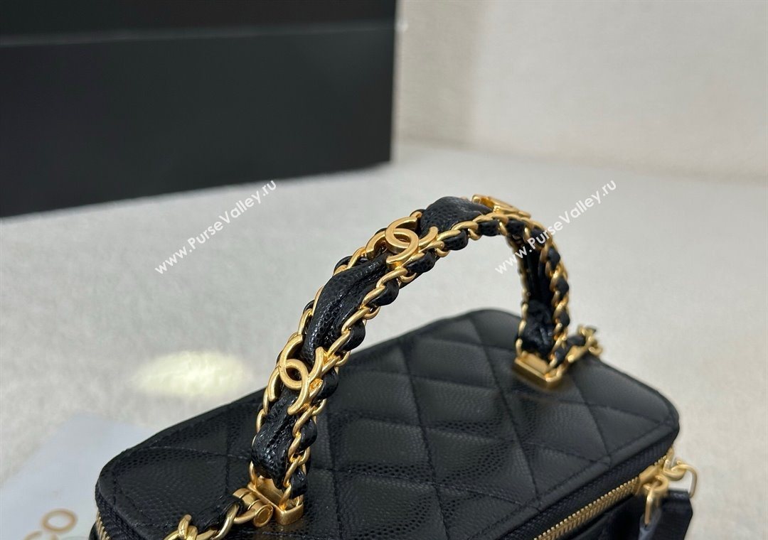 Chanel Grained Shiny Calfskin Long Vanity Case with Chain and Top Handle Black 2025 A96161 (YM-251011084)