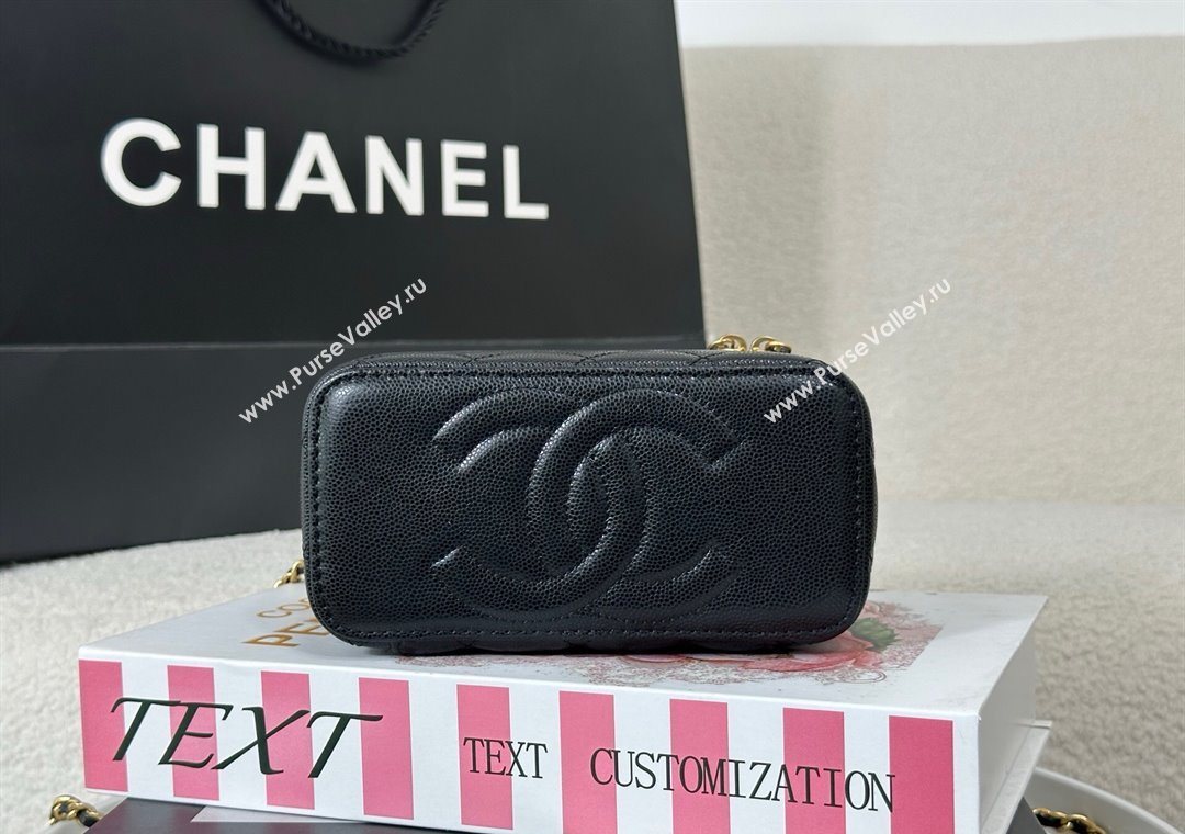 Chanel Grained Shiny Calfskin Long Vanity Case with Chain and Top Handle Black 2025 A96161 (YM-251011084)