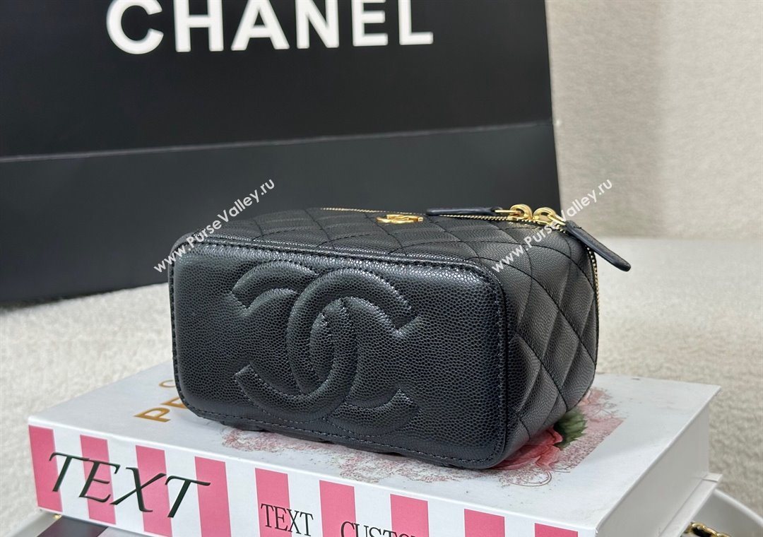 Chanel Grained Shiny Calfskin Long Vanity Case with Chain and Top Handle Black 2025 A96161 (YM-251011084)