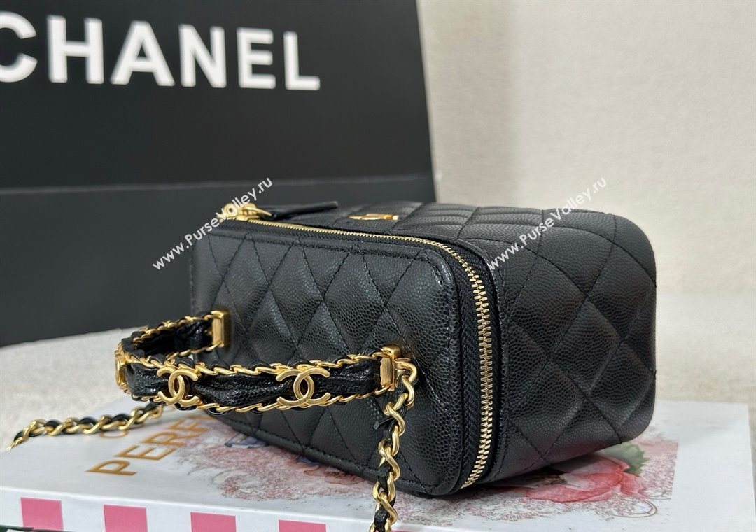 Chanel Grained Shiny Calfskin Long Vanity Case with Chain and Top Handle Black 2025 A96161 (YM-251011084)