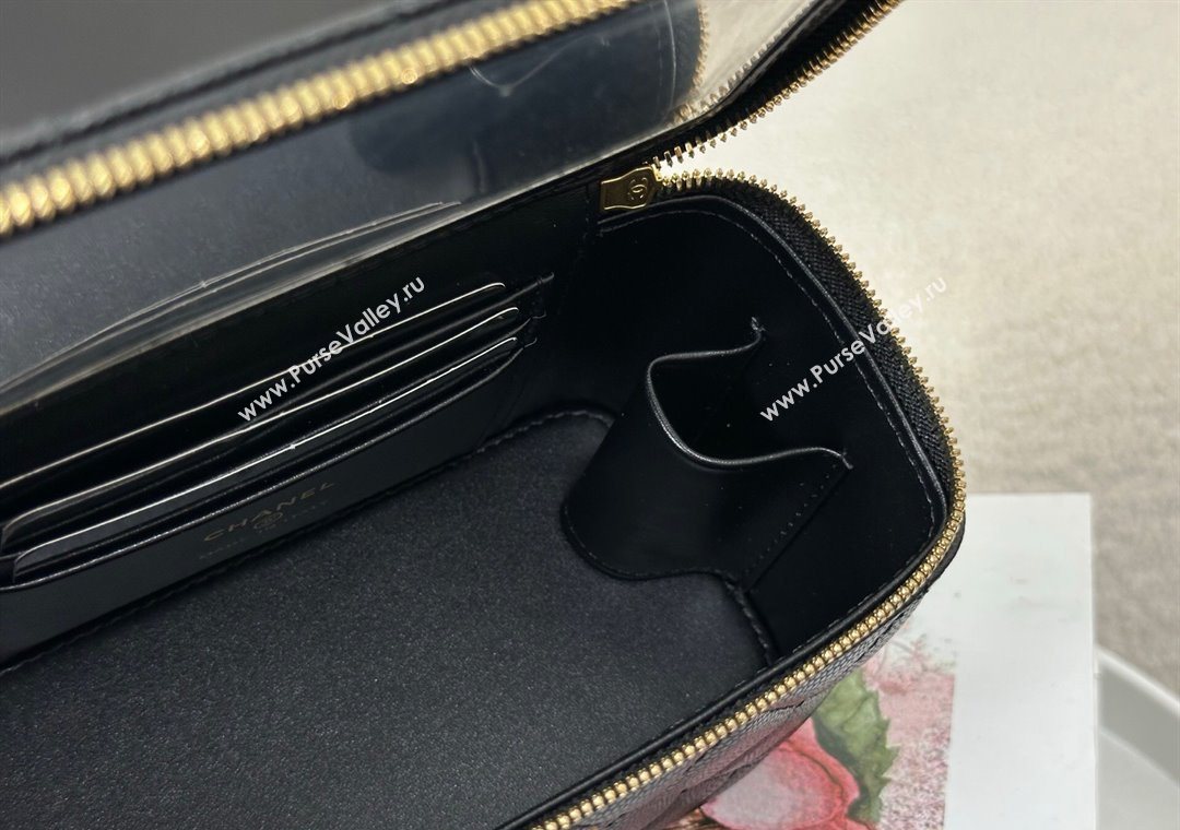 Chanel Grained Shiny Calfskin Long Vanity Case with Chain and Top Handle Black 2025 A96161 (YM-251011084)
