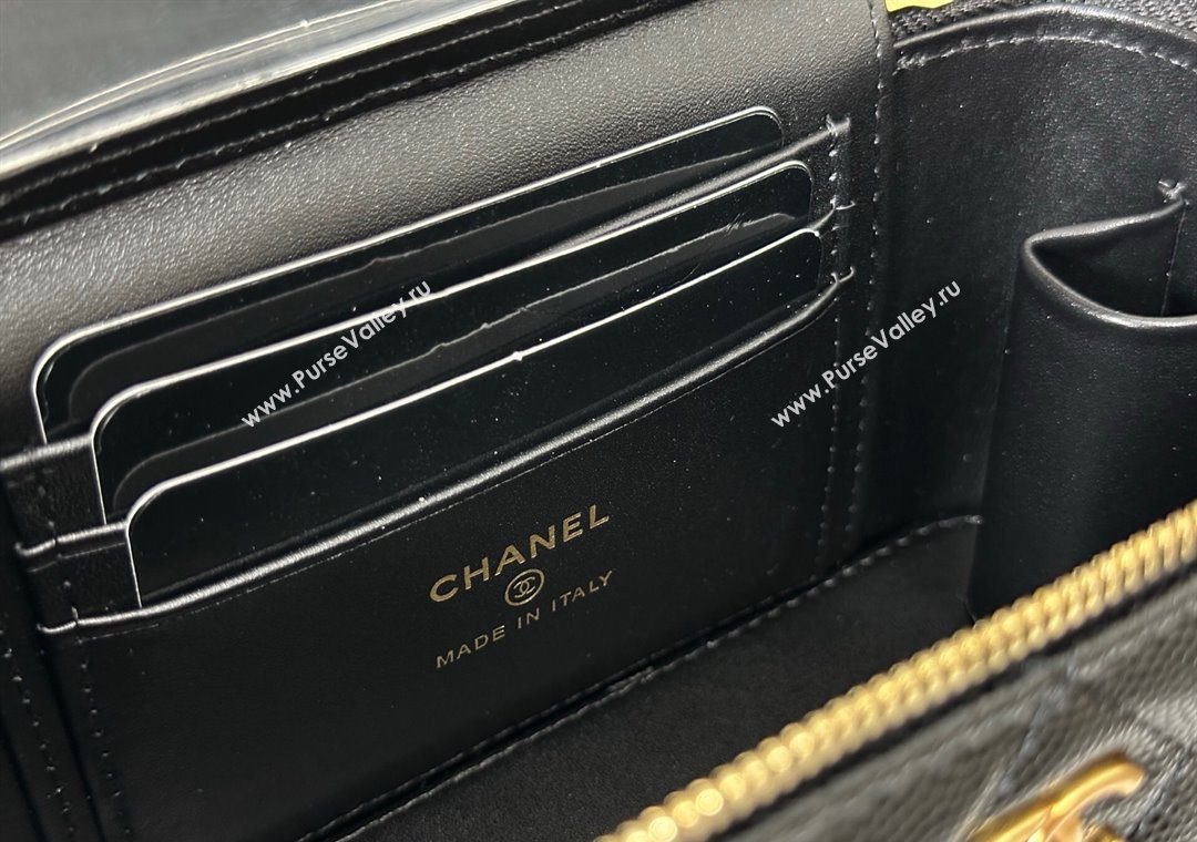 Chanel Grained Shiny Calfskin Long Vanity Case with Chain and Top Handle Black 2025 A96161 (YM-251011084)
