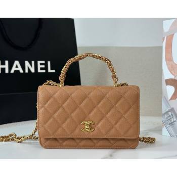 Chanel Grained Shiny Calfskin Wallet on Chain with Top Handle WOC Camel Brown 2025 AP4785 (YM-251011085)