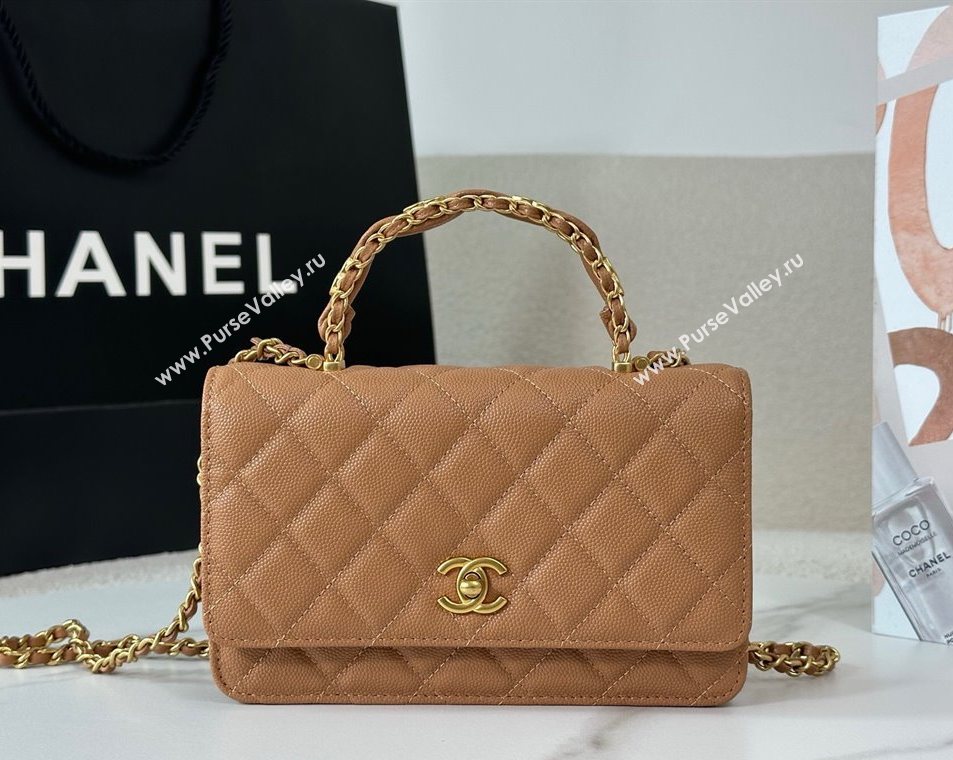 Chanel Grained Shiny Calfskin Wallet on Chain with Top Handle WOC Camel Brown 2025 AP4785 (YM-251011085)
