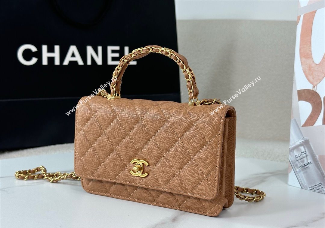 Chanel Grained Shiny Calfskin Wallet on Chain with Top Handle WOC Camel Brown 2025 AP4785 (YM-251011085)