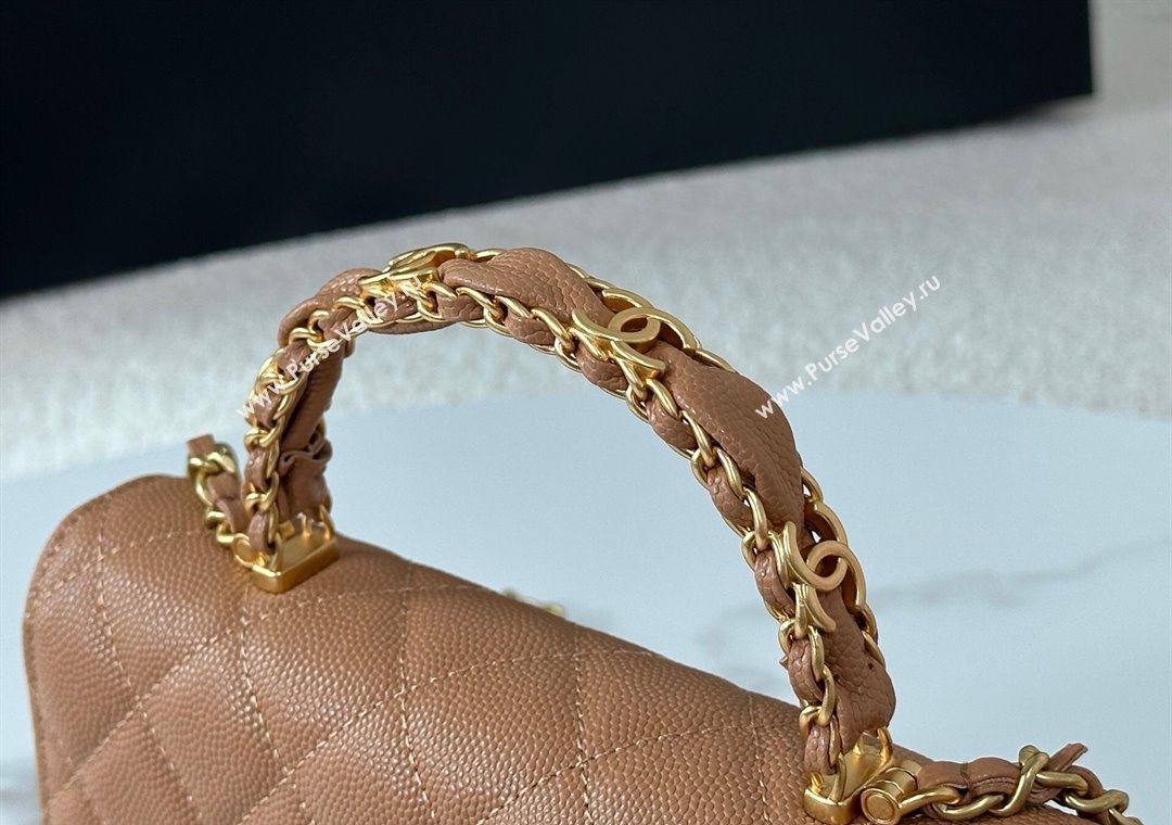Chanel Grained Shiny Calfskin Wallet on Chain with Top Handle WOC Camel Brown 2025 AP4785 (YM-251011085)