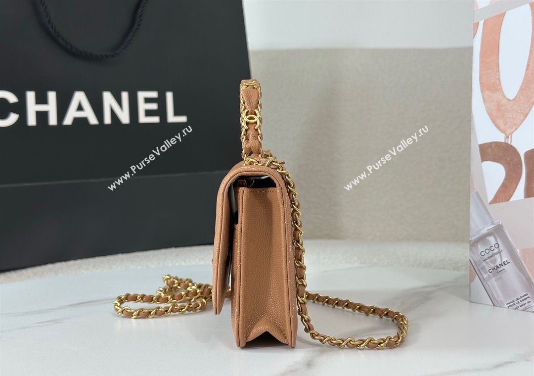 Chanel Grained Shiny Calfskin Wallet on Chain with Top Handle WOC Camel Brown 2025 AP4785 (YM-251011085)