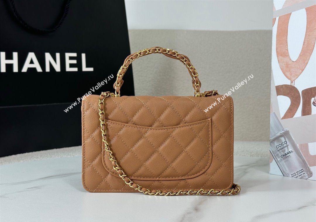 Chanel Grained Shiny Calfskin Wallet on Chain with Top Handle WOC Camel Brown 2025 AP4785 (YM-251011085)