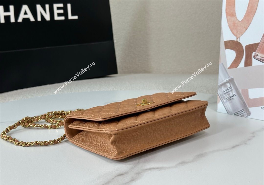 Chanel Grained Shiny Calfskin Wallet on Chain with Top Handle WOC Camel Brown 2025 AP4785 (YM-251011085)