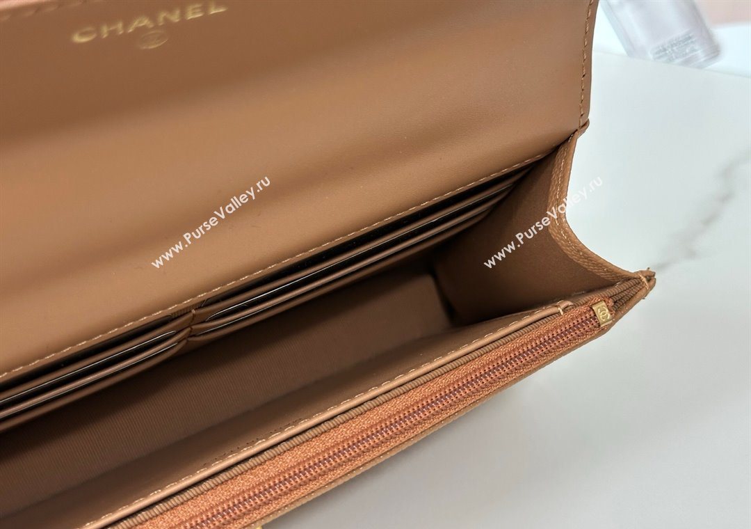Chanel Grained Shiny Calfskin Wallet on Chain with Top Handle WOC Camel Brown 2025 AP4785 (YM-251011085)