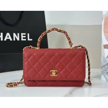 Chanel Grained Shiny Calfskin Wallet on Chain with Top Handle WOC Red 2025 AP4785 (YM-251011086)