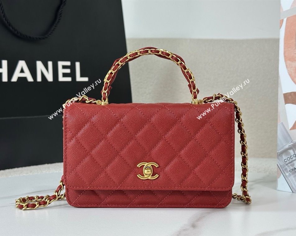 Chanel Grained Shiny Calfskin Wallet on Chain with Top Handle WOC Red 2025 AP4785 (YM-251011086)