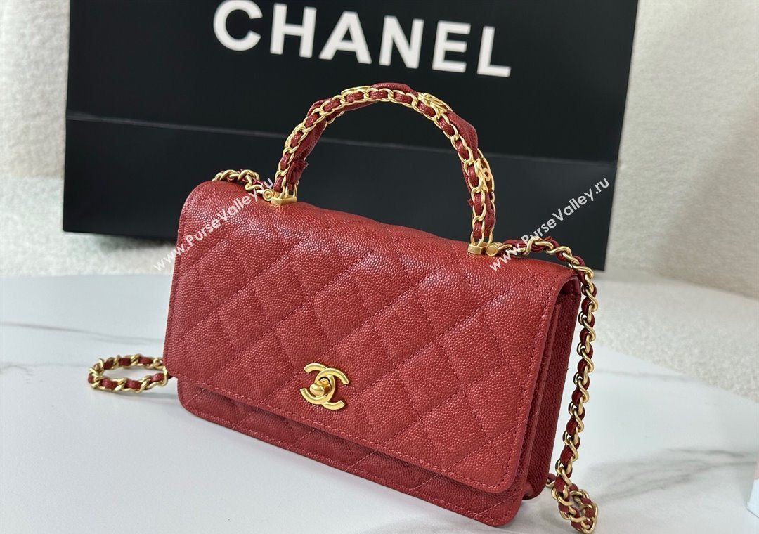 Chanel Grained Shiny Calfskin Wallet on Chain with Top Handle WOC Red 2025 AP4785 (YM-251011086)