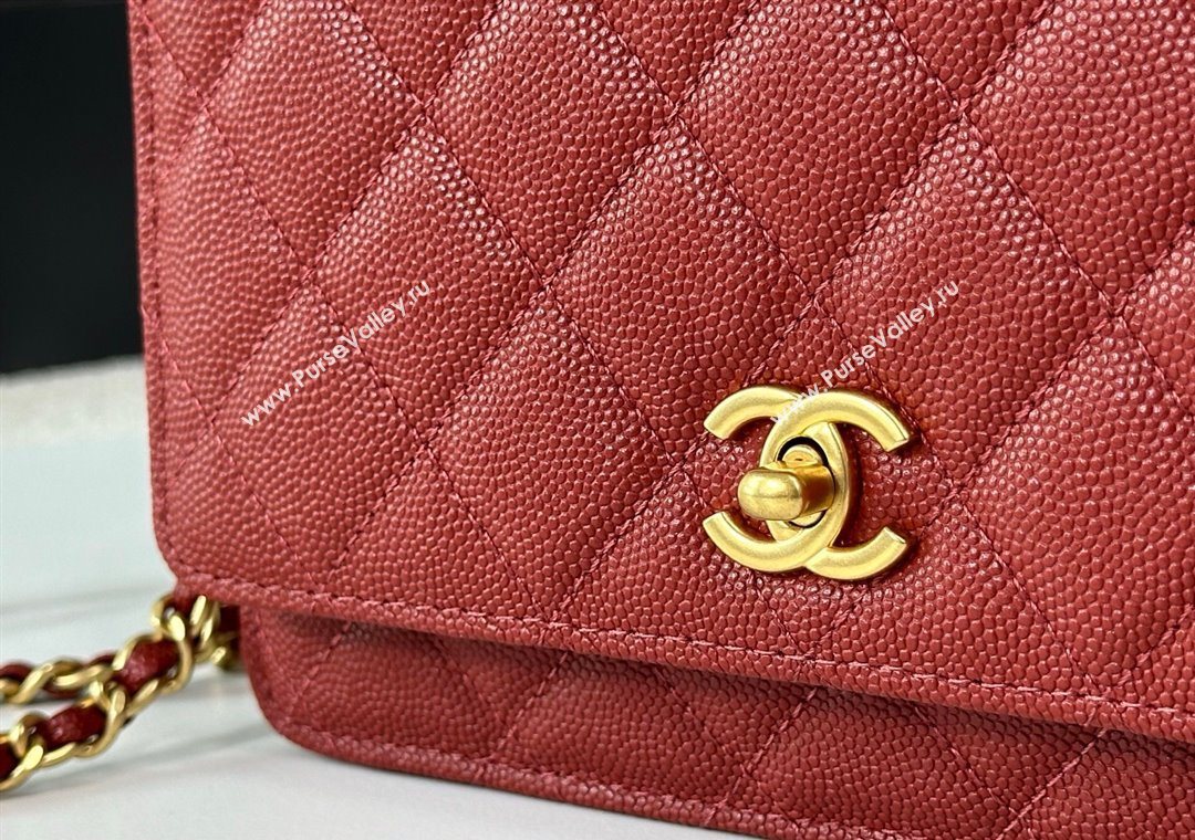 Chanel Grained Shiny Calfskin Wallet on Chain with Top Handle WOC Red 2025 AP4785 (YM-251011086)