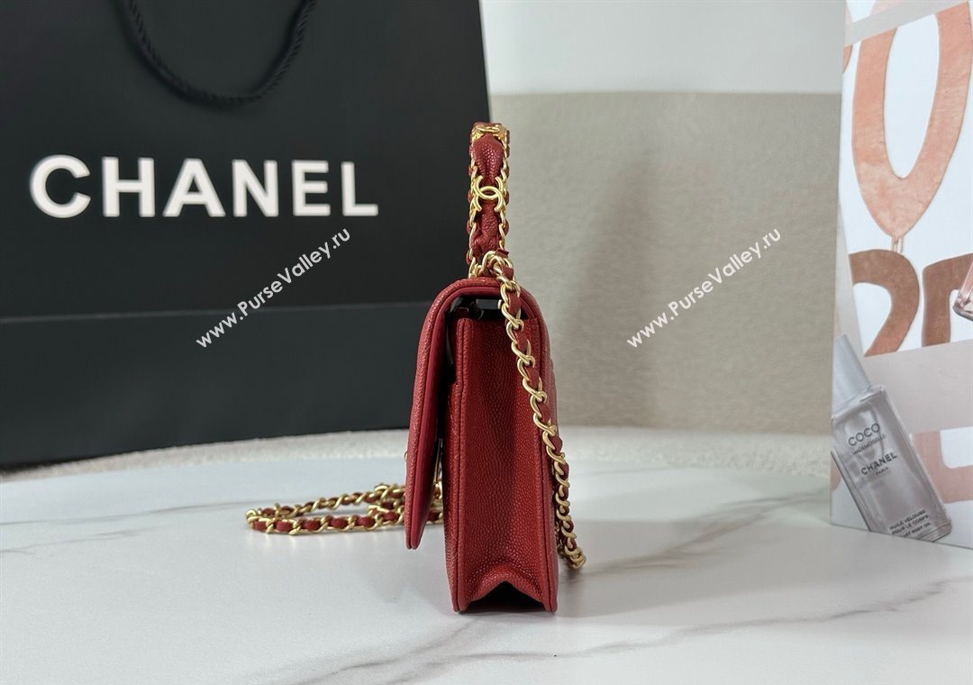 Chanel Grained Shiny Calfskin Wallet on Chain with Top Handle WOC Red 2025 AP4785 (YM-251011086)