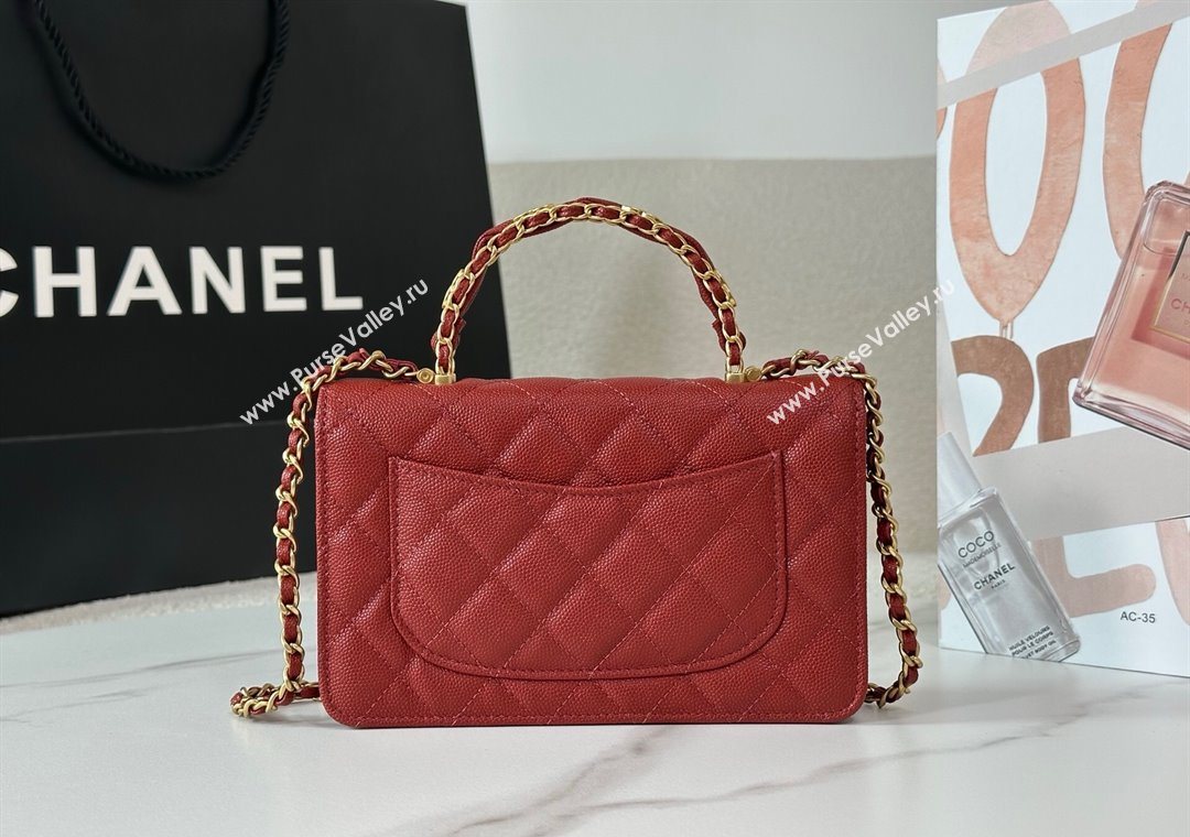 Chanel Grained Shiny Calfskin Wallet on Chain with Top Handle WOC Red 2025 AP4785 (YM-251011086)