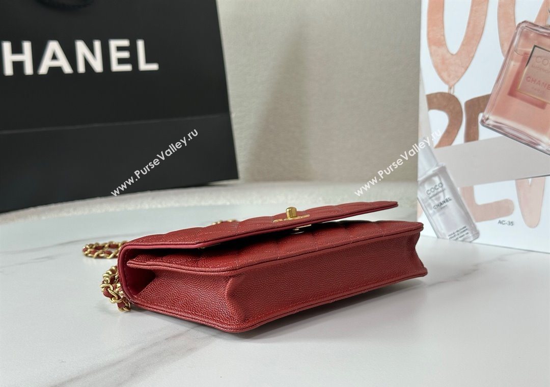 Chanel Grained Shiny Calfskin Wallet on Chain with Top Handle WOC Red 2025 AP4785 (YM-251011086)