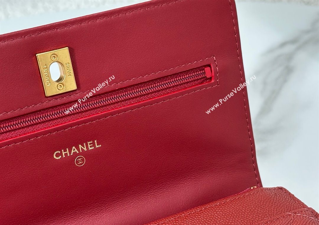 Chanel Grained Shiny Calfskin Wallet on Chain with Top Handle WOC Red 2025 AP4785 (YM-251011086)