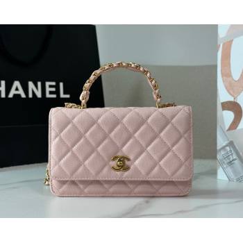 Chanel Grained Shiny Calfskin Wallet on Chain with Top Handle WOC Light Pink 2025 AP4785 (YM-251011087)