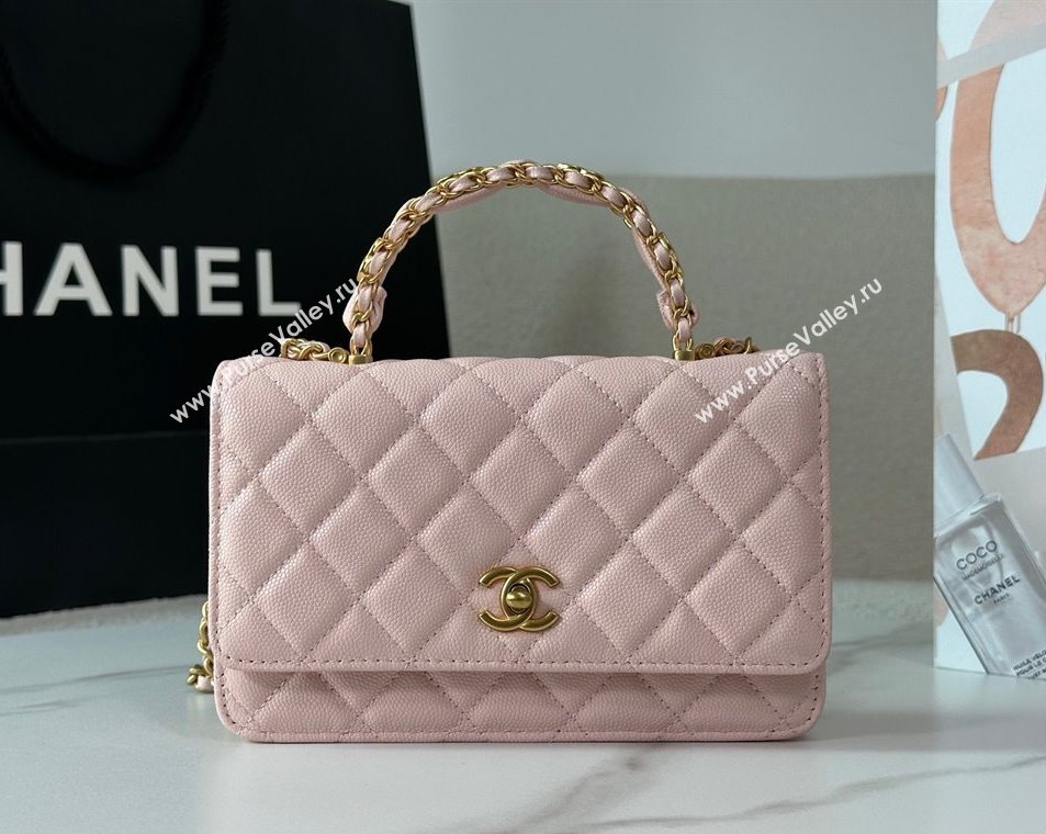 Chanel Grained Shiny Calfskin Wallet on Chain with Top Handle WOC Light Pink 2025 AP4785 (YM-251011087)