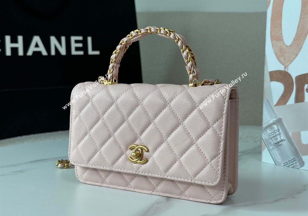 Chanel Grained Shiny Calfskin Wallet on Chain with Top Handle WOC Light Pink 2025 AP4785 (YM-251011087)