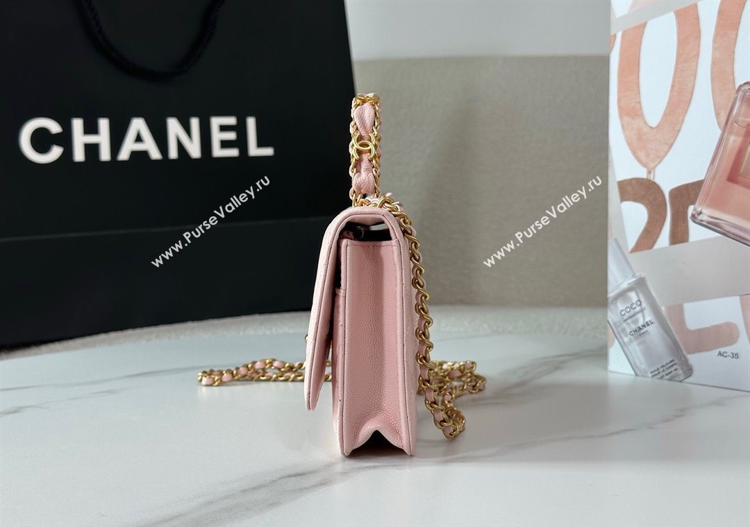 Chanel Grained Shiny Calfskin Wallet on Chain with Top Handle WOC Light Pink 2025 AP4785 (YM-251011087)