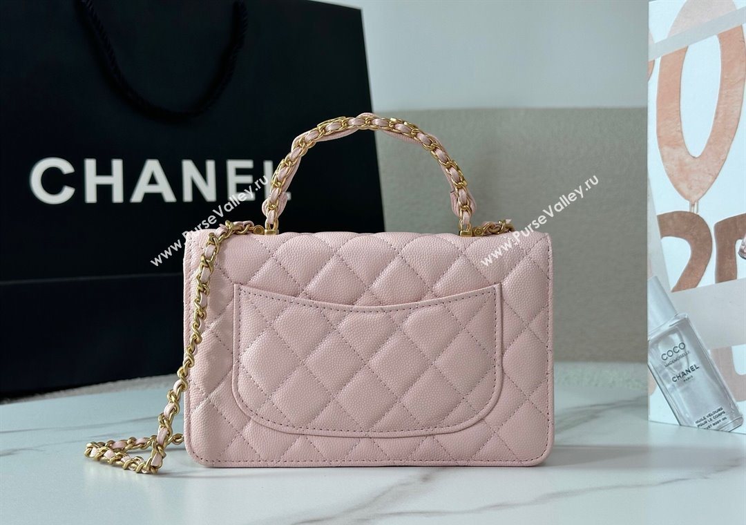 Chanel Grained Shiny Calfskin Wallet on Chain with Top Handle WOC Light Pink 2025 AP4785 (YM-251011087)
