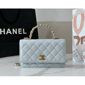 Chanel Grained Shiny Calfskin Wallet on Chain with Top Handle WOC Light Blue 2025 AP4785 (YM-251011088)
