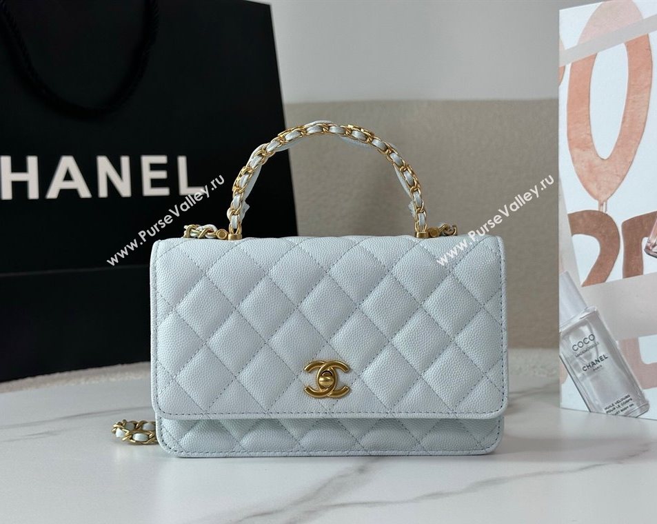 Chanel Grained Shiny Calfskin Wallet on Chain with Top Handle WOC Light Blue 2025 AP4785 (YM-251011088)