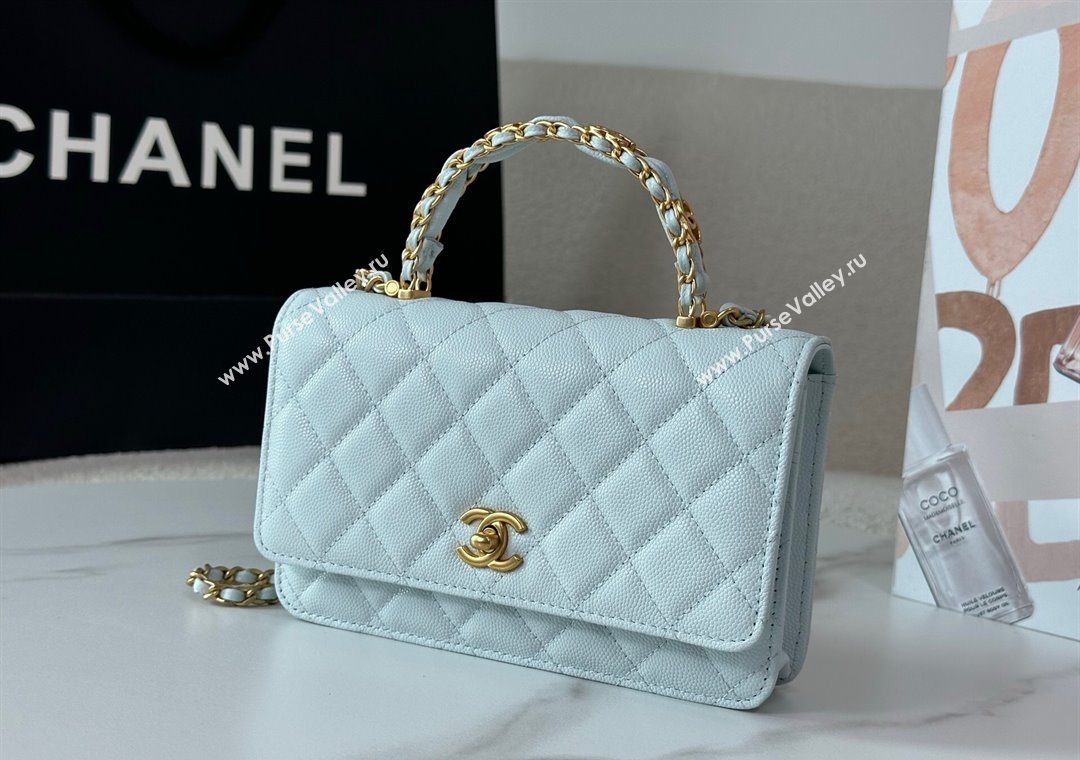 Chanel Grained Shiny Calfskin Wallet on Chain with Top Handle WOC Light Blue 2025 AP4785 (YM-251011088)