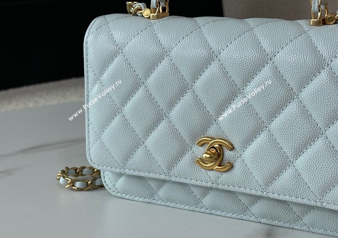 Chanel Grained Shiny Calfskin Wallet on Chain with Top Handle WOC Light Blue 2025 AP4785 (YM-251011088)