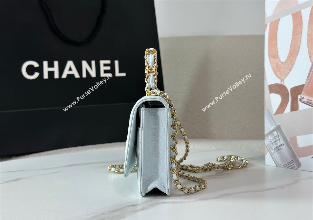 Chanel Grained Shiny Calfskin Wallet on Chain with Top Handle WOC Light Blue 2025 AP4785 (YM-251011088)