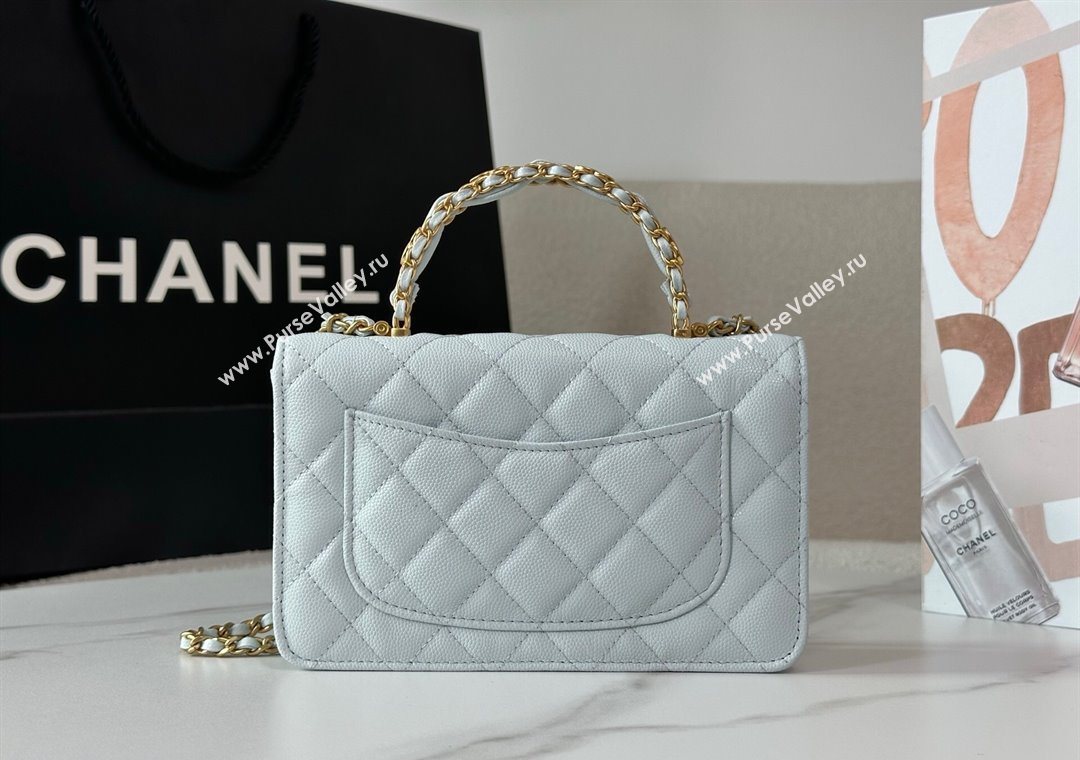 Chanel Grained Shiny Calfskin Wallet on Chain with Top Handle WOC Light Blue 2025 AP4785 (YM-251011088)
