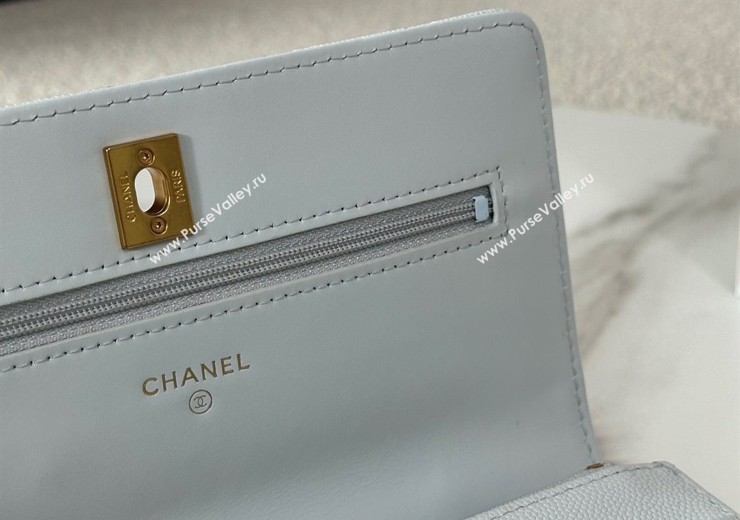 Chanel Grained Shiny Calfskin Wallet on Chain with Top Handle WOC Light Blue 2025 AP4785 (YM-251011088)