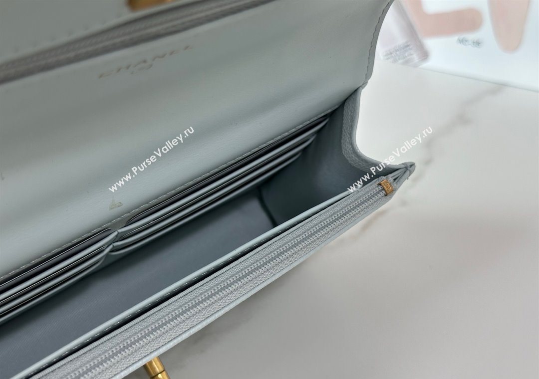 Chanel Grained Shiny Calfskin Wallet on Chain with Top Handle WOC Light Blue 2025 AP4785 (YM-251011088)