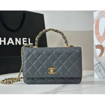 Chanel Grained Shiny Calfskin Wallet on Chain with Top Handle WOC Dark Grey 2025 AP4785 (YM-251011089)