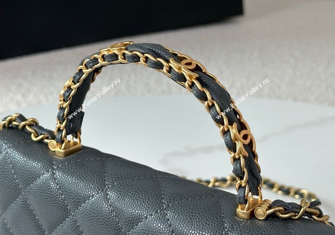 Chanel Grained Shiny Calfskin Wallet on Chain with Top Handle WOC Dark Grey 2025 AP4785 (YM-251011089)