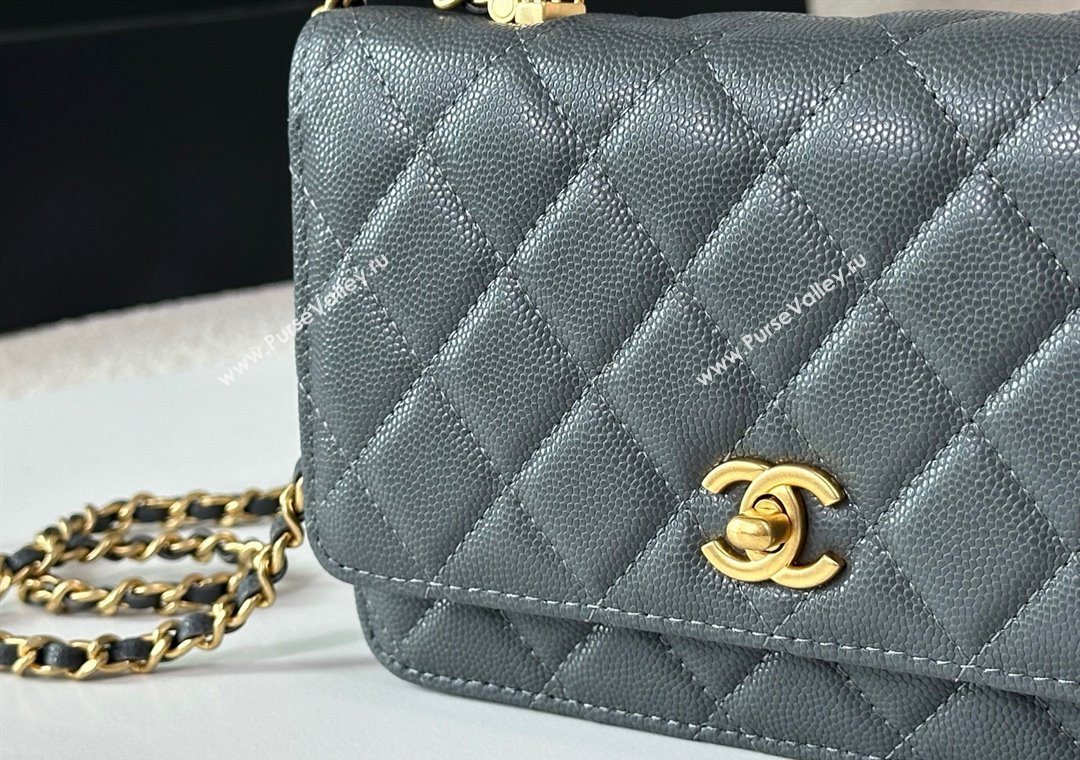 Chanel Grained Shiny Calfskin Wallet on Chain with Top Handle WOC Dark Grey 2025 AP4785 (YM-251011089)