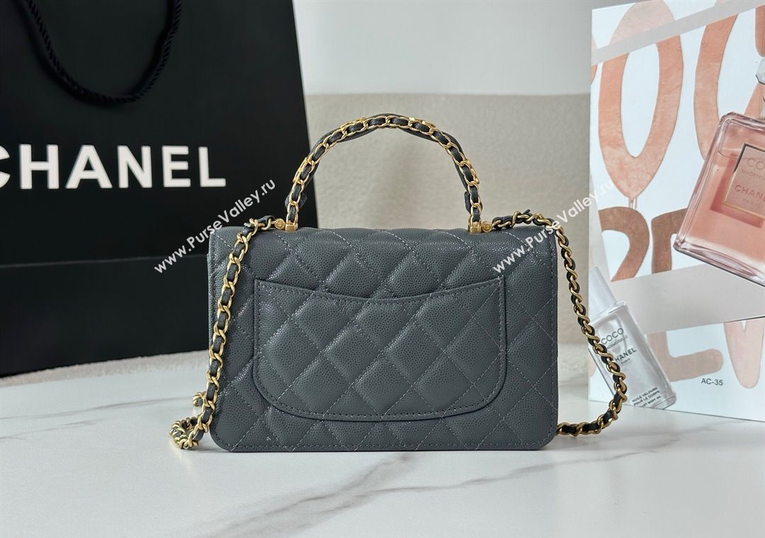 Chanel Grained Shiny Calfskin Wallet on Chain with Top Handle WOC Dark Grey 2025 AP4785 (YM-251011089)