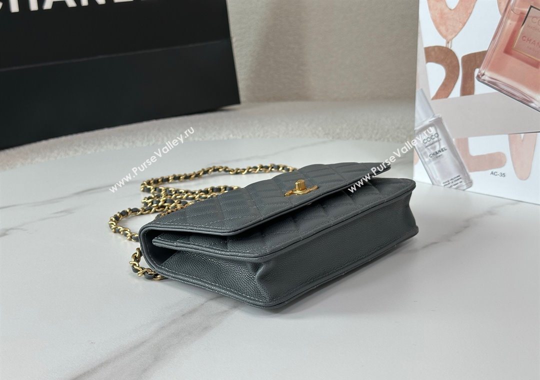 Chanel Grained Shiny Calfskin Wallet on Chain with Top Handle WOC Dark Grey 2025 AP4785 (YM-251011089)