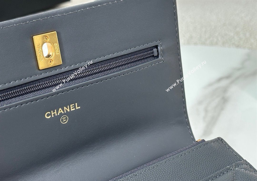Chanel Grained Shiny Calfskin Wallet on Chain with Top Handle WOC Dark Grey 2025 AP4785 (YM-251011089)