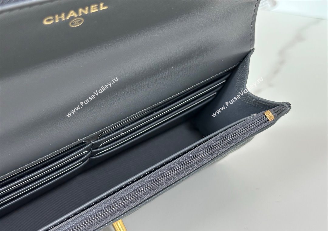 Chanel Grained Shiny Calfskin Wallet on Chain with Top Handle WOC Dark Grey 2025 AP4785 (YM-251011089)