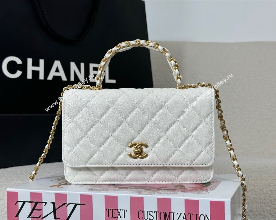 Chanel Grained Shiny Calfskin Wallet on Chain with Top Handle WOC White 2025 AP4785 (YM-251011090)