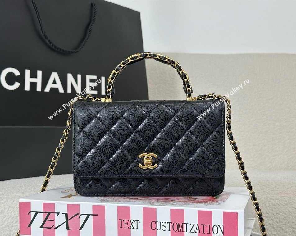 Chanel Grained Shiny Calfskin Wallet on Chain with Top Handle WOC Black 2025 AP4785 (YM-251011091)