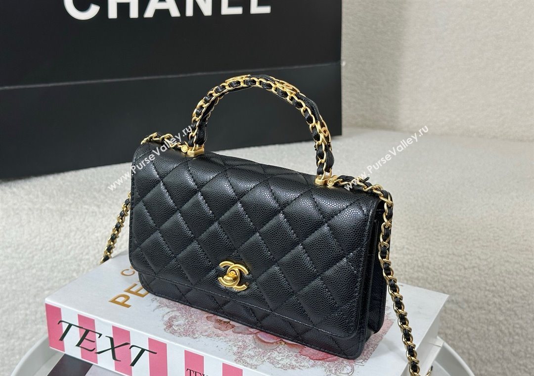 Chanel Grained Shiny Calfskin Wallet on Chain with Top Handle WOC Black 2025 AP4785 (YM-251011091)