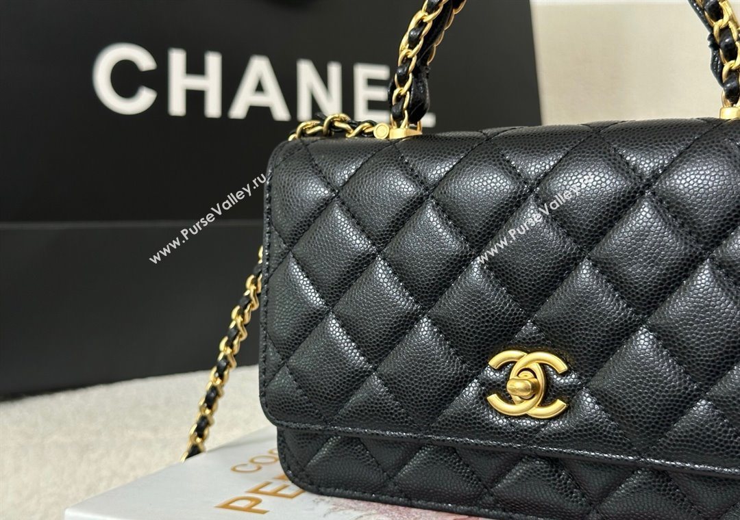 Chanel Grained Shiny Calfskin Wallet on Chain with Top Handle WOC Black 2025 AP4785 (YM-251011091)