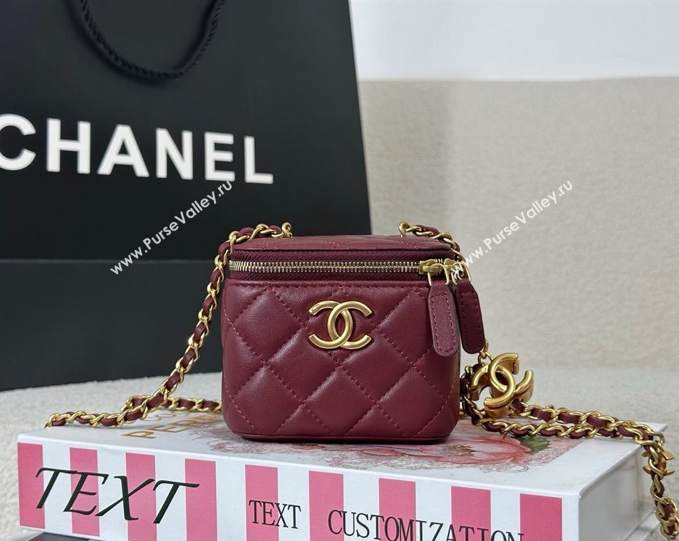 Chanel Lambskin Small Vanity Case with CC Chain Burgundy 2025 AP3941 (YM-251011097)