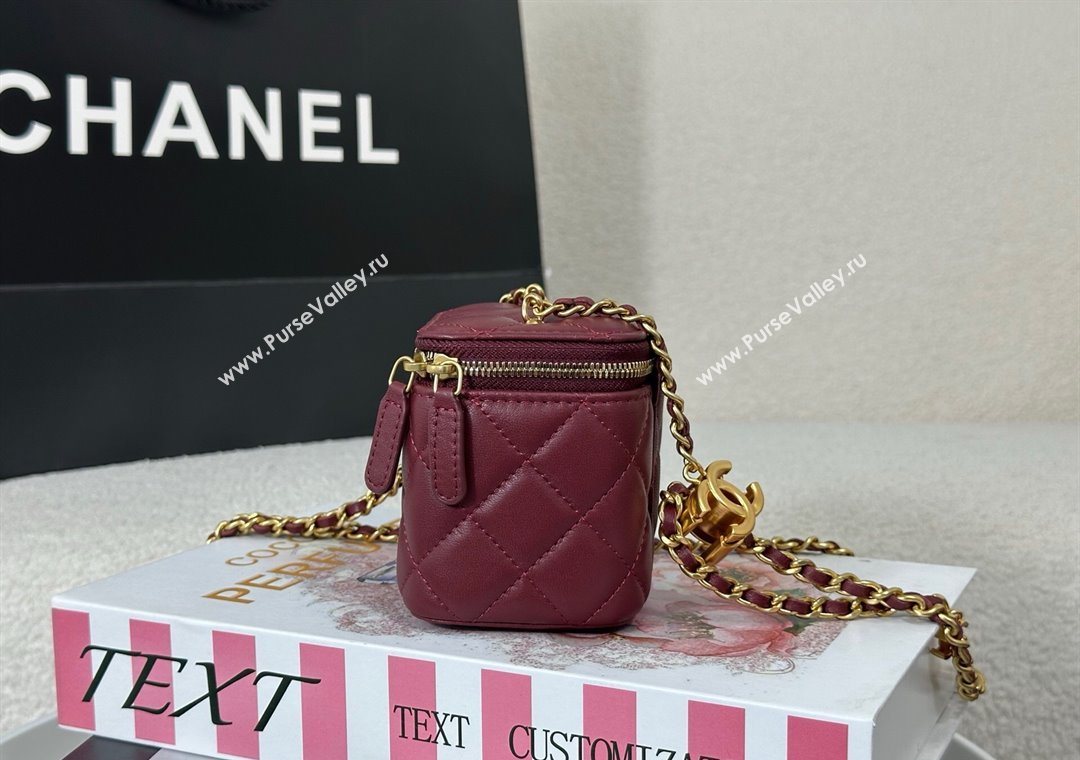 Chanel Lambskin Small Vanity Case with CC Chain Burgundy 2025 AP3941 (YM-251011097)