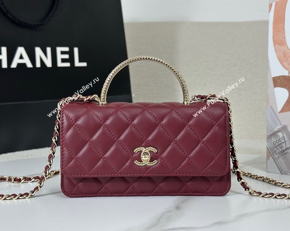 Chanel Lambskin Clutch with Chain and Top Handle Burgundy 2025 AP4831 (YM-251011099)