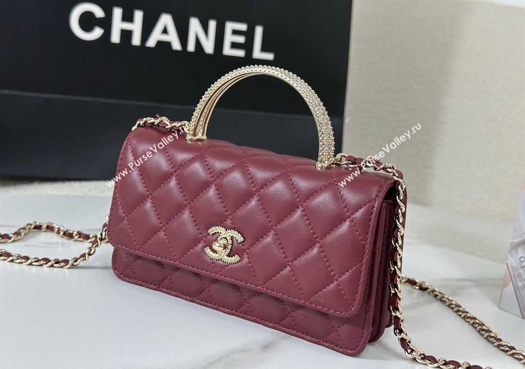 Chanel Lambskin Clutch with Chain and Top Handle Burgundy 2025 AP4831 (YM-251011099)